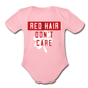 Don't Care - Organic Short Sleeve Baby Bodysuit - light pink