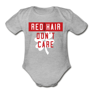 Don't Care - Organic Short Sleeve Baby Bodysuit - heather gray