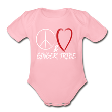 Load image into Gallery viewer, Peace and Love - Organic Short Sleeve Baby Bodysuit - light pink