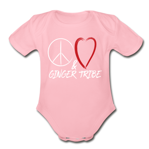 Peace and Love - Organic Short Sleeve Baby Bodysuit - light pink