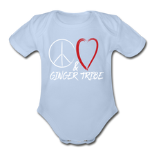 Load image into Gallery viewer, Peace and Love - Organic Short Sleeve Baby Bodysuit - sky