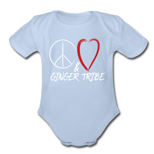 Peace and Love - Organic Short Sleeve Baby Bodysuit - sky