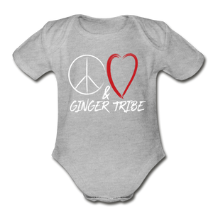 Peace and Love - Organic Short Sleeve Baby Bodysuit - heather gray
