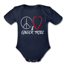 Load image into Gallery viewer, Peace and Love - Organic Short Sleeve Baby Bodysuit - dark navy