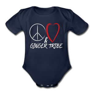 Peace and Love - Organic Short Sleeve Baby Bodysuit - dark navy
